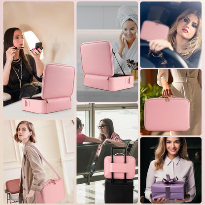 Pink Travel Makeup bag with LED Mirror and 3 Color Light Adjustable Brightness